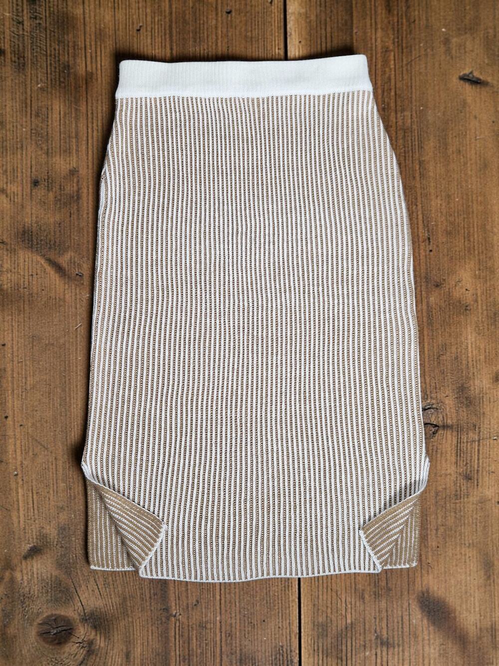POLAGRAM Brown White Chunky Knit Midi Sweater Skirt L